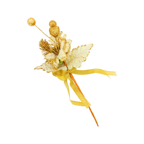 Flor Dorada Adorno Para Arbol De Navidad Tela Con Moño