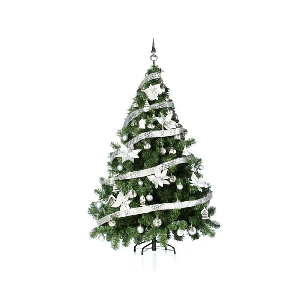 Arbolito Navidad Montañes Deluxe 2,10mts + Decoración Plata