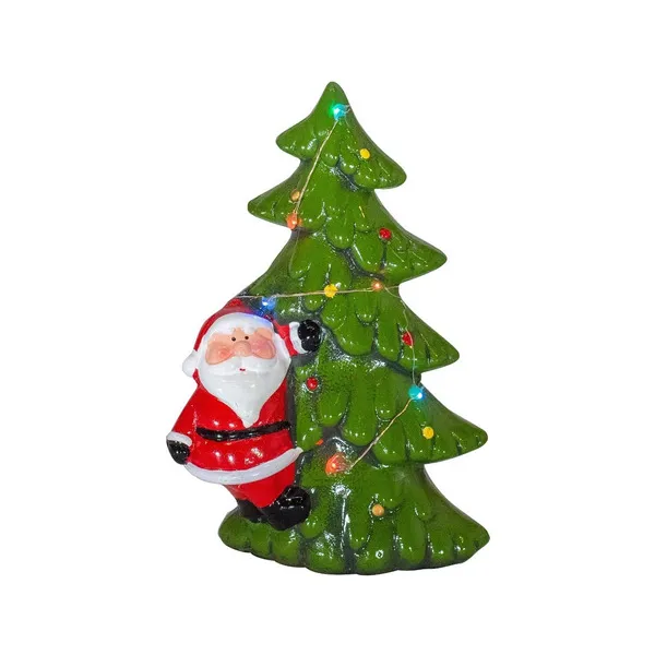 Adorno Ceramica Arbol De Navidad Papa Noel 23cm Con Luz
