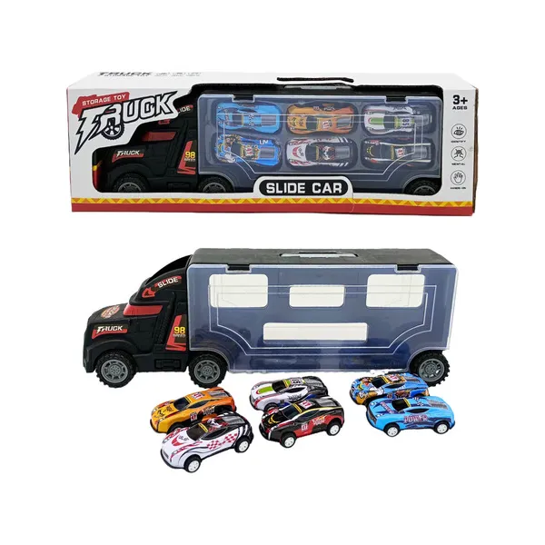 Camión Porta Autos Valija + 6 Autos De Carrera A Fricción