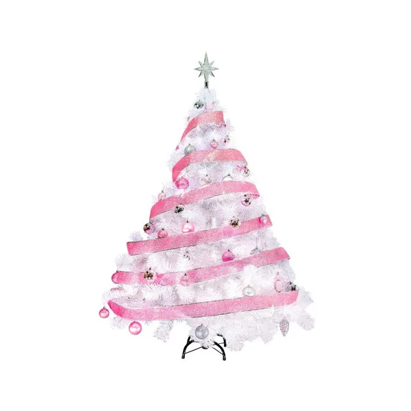 Árbol De Navidad Blanco Montañes Deluxe 1.5mts + Kit Rosa