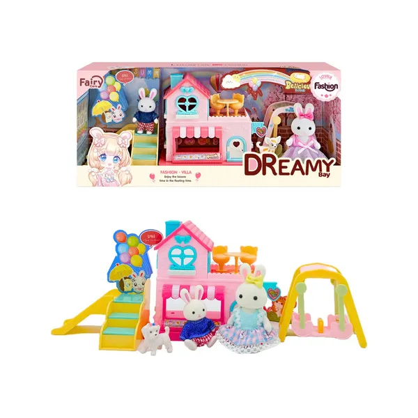 Casita De Conejos Familia Set Con Accesorios Juego Tobogan