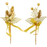 Flor Dorada Adorno Para Arbol De Navidad Tela Con Moño