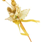 Flor Dorada Adorno Para Arbol De Navidad Tela Con Moño
