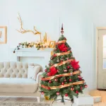 Arbolito Navidad Montañes Deluxe 1.50mt + Decoración Rojo 