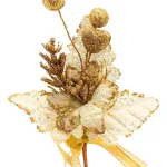 Flor Dorada Adorno Para Arbol De Navidad Tela Con Moño
