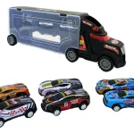 Camión Porta Autos Valija + 6 Autos De Carrera A Fricción