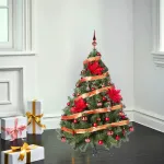 Arbolito Navidad Montañes Deluxe 1.50mt + Decoración Rojo 