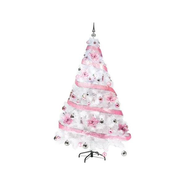 Arbol Navidad Blanco Tronador Lujo 1.80mts Decorado Rosa