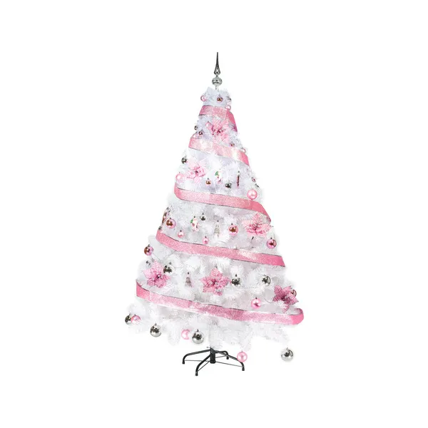 Arbol Navidad Blanco Tronador De Lujo 1.50mts + Kit Rosa