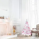 Arbol Navidad Blanco Tronador De Lujo 1.50mts + Kit Rosa