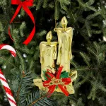 Adorno Navidad Colgante Navideño Con Velas Y Moño 17cm
