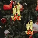 Adorno Navidad Colgante Navideño Con Velas Y Moño 17cm