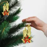 Adorno Navidad Colgante Navideño Con Velas Y Moño 17cm
