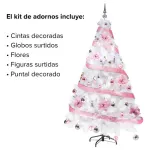 Arbol Navidad Blanco Tronador De Lujo 1.50mts + Kit Rosa