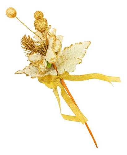 Producto Flor Dorada Adorno Para Arbol De Navidad Tela Con Moño Imagen