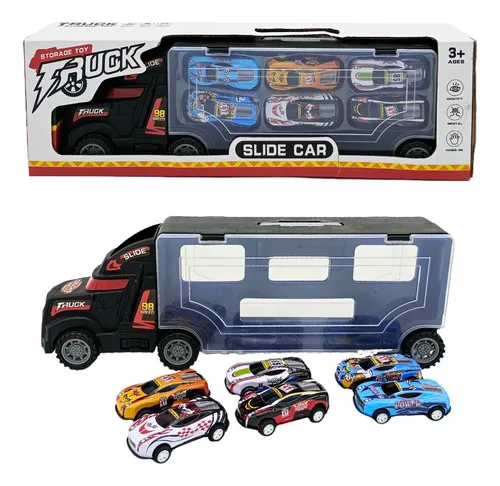 Producto Camión Porta Autos Valija + 6 Autos De Carrera A Fricción Imagen