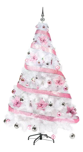 Producto Arbol Navidad Blanco Tronador De Lujo 1.50mts + Kit Rosa Imagen