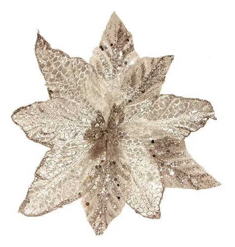 Producto Flor 25cm Plata Arbol De Navidad Adornos Decoracion Imagen