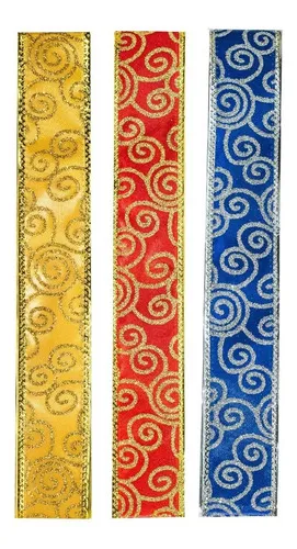 Producto Cintas Navideñas Pack X3 Adornos Glitter 5cm 2,70mts Navidad Imagen